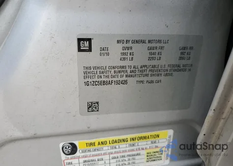 2010 Chevrolet Malibu 1Lt z USA, uszkodzony, nr VIN 1G1ZC5EB8AF192426